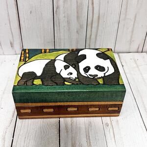 Hand Crafted Wooden Panda Trinket Box 6"x 2.5"x 4"